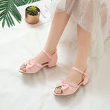 Flat Dress Sandals Summer Low Heel Peep Toe Bow Buckle Sandals for Women