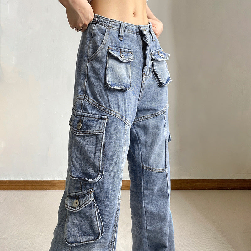 Julia Fox Low Rise Trousers Casual Style Pocket Denim Pants Fashion Straight
