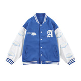 Blue Varsity Jacket Bear Baseball Jacket Towel Embroidery Men and Women Couple