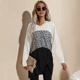 Women's Fall Outfits Autumn V-neck Long Sleeve Stitching T-shirt in Contrast Color Bottoming Shirt