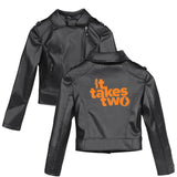 Graphic Leather Jacket Women It Takes Two Multi-Player Cooperative Game Two-Player Team Printed, Female Autumn and Winter PU Leather Coat