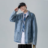 Denim Varsity Jacket Paisley Back Patterned Denim Jacket Male Student Workwear Jacket
