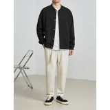 White Varsity Jacket Men's Baseball Collar Knitted Jacket Men's Autumn Loose Men's Stand Collar Jacket