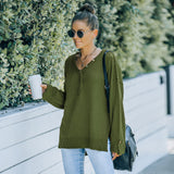 Women Fall Outfits Knitwear Solid Color Autumn and Winter V-neck Loose-Fitting Long Sleeve Sweater