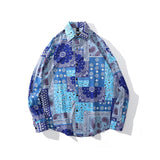 Mens Fall Outfits Vintage Printed Long Sleeve Shirt High Street Loose Couple Shirt Men's and Women's Coats