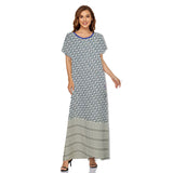 Muslim Women Stylish Kashibo Abaya Muslim Ladies Long Gown Islamic Clothing Jilbab Jalabiya Short Sleeve Round Neck Printed Summer Fashion Long Skirt