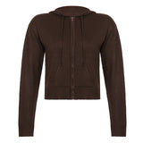 Preppy Aesthetic Sweater Hooded Zipper Solid Color Coat Short Top