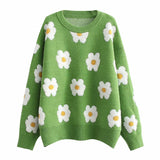 Women Fall Outfits Autumn and Winter Thickening Daisy Jacquard Loose Pullover Sweater