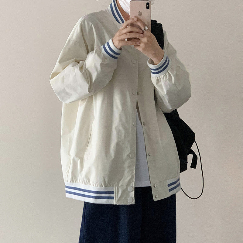Beige Varsity Jacket Vintage Baseball Uniform Men's Spring and Autumn Retro Hiphop Top Oversize Jacket