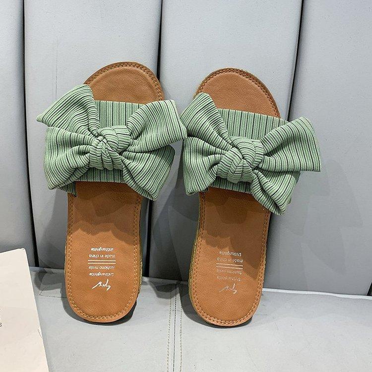 Women Open Toe Sandals Flats Bow Summer Fashion Outdoor Flat Heel Striped Sandals