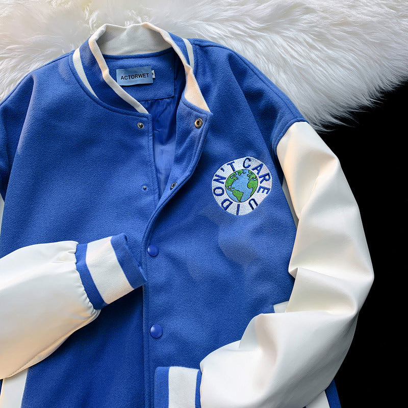 Baby Blue Varsity Jacket Baggy Coat Men's and Women's Jacket Spring Baseball Uniform