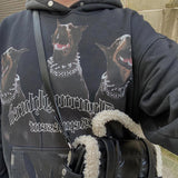 Present Thoroughbred Doberman Dog Print Hoodie Vintage Printed Washed Distressed Hoodie