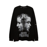 Mens Fall Outfits Graffiti Letter Printed Loose Long Sleeves T-shirt Men and Women Couple round Neck Sweater