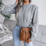 Preppy Aesthetic Sweater Autumn and Winter Solid Color Knitted Long Sleeve Crew Neck Sweater