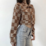 Brown Cropped Varsity Jacket Lapel Short Jacket
