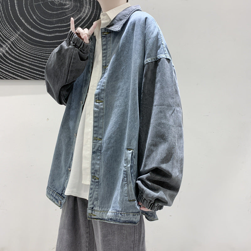 Men Denim Jacket Patchwork Denim Jacket Men's Spring and Autumn Retro Casual Loose