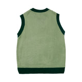 Men Sweater Vest Vintage Jacquard Color Matching Sweater Vest Men's BF Idle Style Loose V-neck Sleeveless Sweater Vest