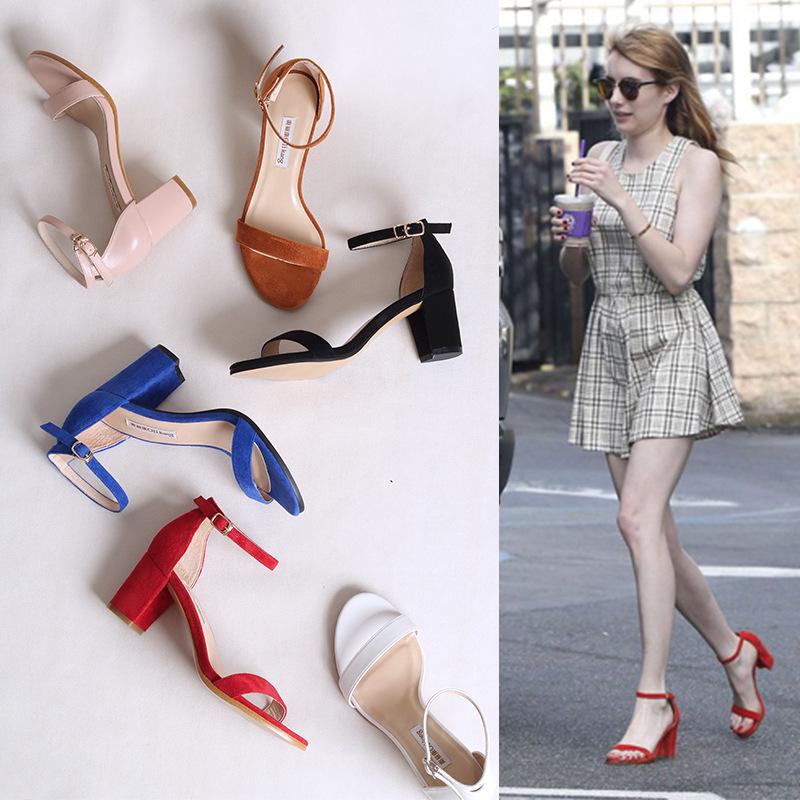 Nude Block Heels Sandals Summer Chunky Heel Buckle High Heels