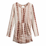Women Fall Outfits Autumn Two-Color Slim-Fit Stretch Hollow Backless Sexy Pleated Tie-Dye Dress