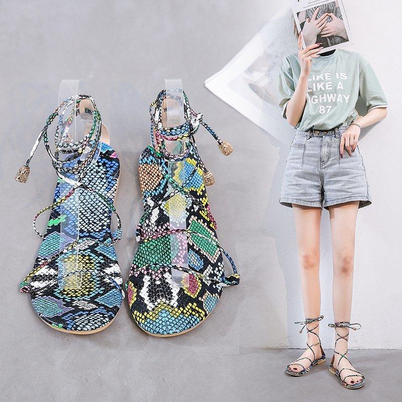 Women Open Toe Sands Flats Plus Size Summer Pattern Floor Flat Beach Slippers
