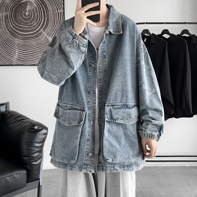 Men Denim Jacket Men's Spring and Autumn Loose Jacket Autumn