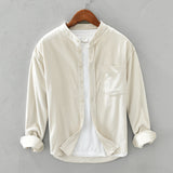 White Work Shirts Autumn Loose Corduroy Long Sleeve Shirt Japanese Style Stand Collar Men's Coat