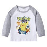 Children Pokemon Pikachu Hoodie Spring and Autumn Children's T-shirt round Neck Cartoon Long Sleeve