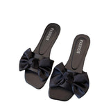 Women Open Toe Sandals Flats Summer Fashion Silk Bow Square Toe Flip Flops Women's Shoes