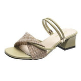 Nude Strappy Block Heels Sandals