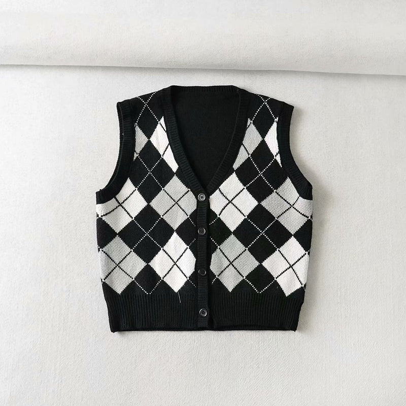 Women Fall Fall Diamond Cardigan Vest Single-Breasted Short Vest