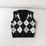 Women Fall Fall Diamond Cardigan Vest Single-Breasted Short Vest
