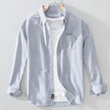 White Work Shirts Autumn Solid Color Oxford White Square-Cut Collar Loose Men's Shirt