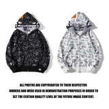 Shark Print Jacket Shark Head Luminous Starry Sky Double Hood Sweater Men And Women Zipper Fleece Padded Coat