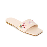 Flat Dress Sandals Large Size Embroidered Flower Cutout Square Toe Sandals