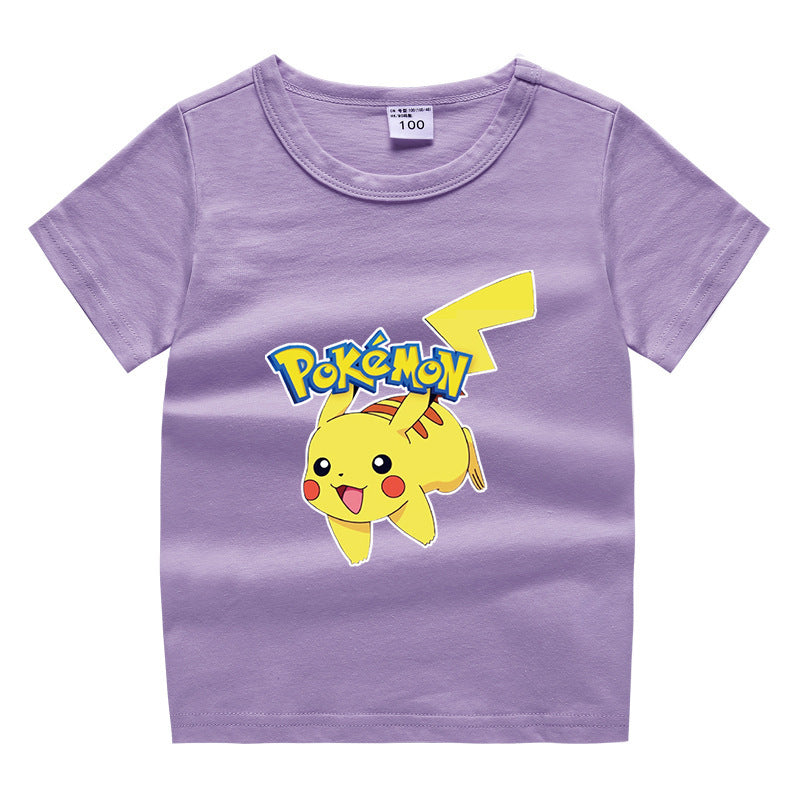 Children Pokemon Pikachu T Shirt Cotton Short Sleeve round Neck T-shirt Casual Sports