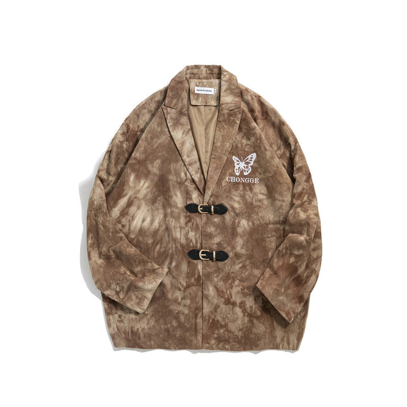 Men's Casual Suit Man Blzer Vintage Butterfly Embroidered Blazer Men's Loose Lapels Corduroy Jacket Suit