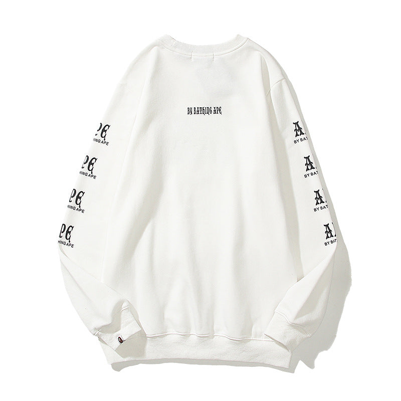 Shark Print Sweatshirts Spring And Autumn Thin Round Neck Sweater Male And Female Large Size Youth Pullover Pure Cotton Top