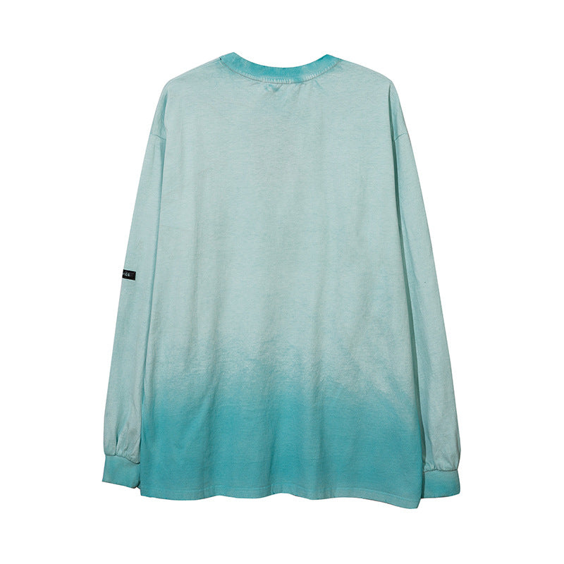 Mens Fall Outfits Letter Long Sleeve T-shirt Male and Female Couples Wear High Street Gradient Thin Sweater