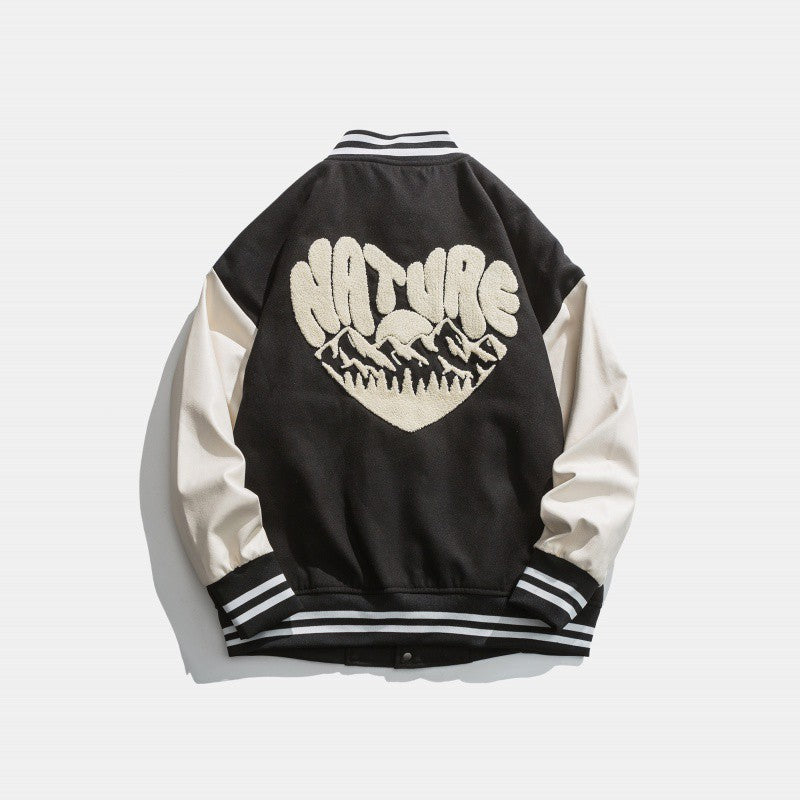 Green Varsity Jacket Autumn Baseball Uniform Men's and Women's Jacket Couple's Jacket