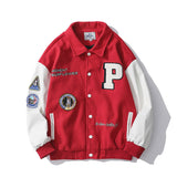 Green Varsity Jacket Autumn Winter Street Woolen Baseball Jacket Men's Loose Lapels Chapter Embroidery Patch