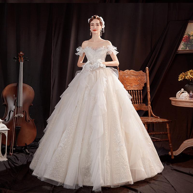 Women'S Evening Dress Ball Gown Princess Quinceanera Wedding Dress Starry Wedding Dress Slimming
