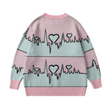 Mens Fall Outfits High Street Style Couple Wear Loose Contrast Color Love Striped Sweater