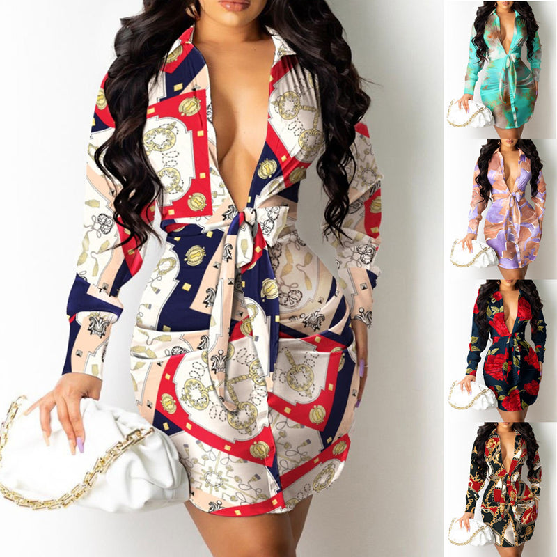 Nina Parker Graffiti Dress Long Sleeve Tied Shirt Dress