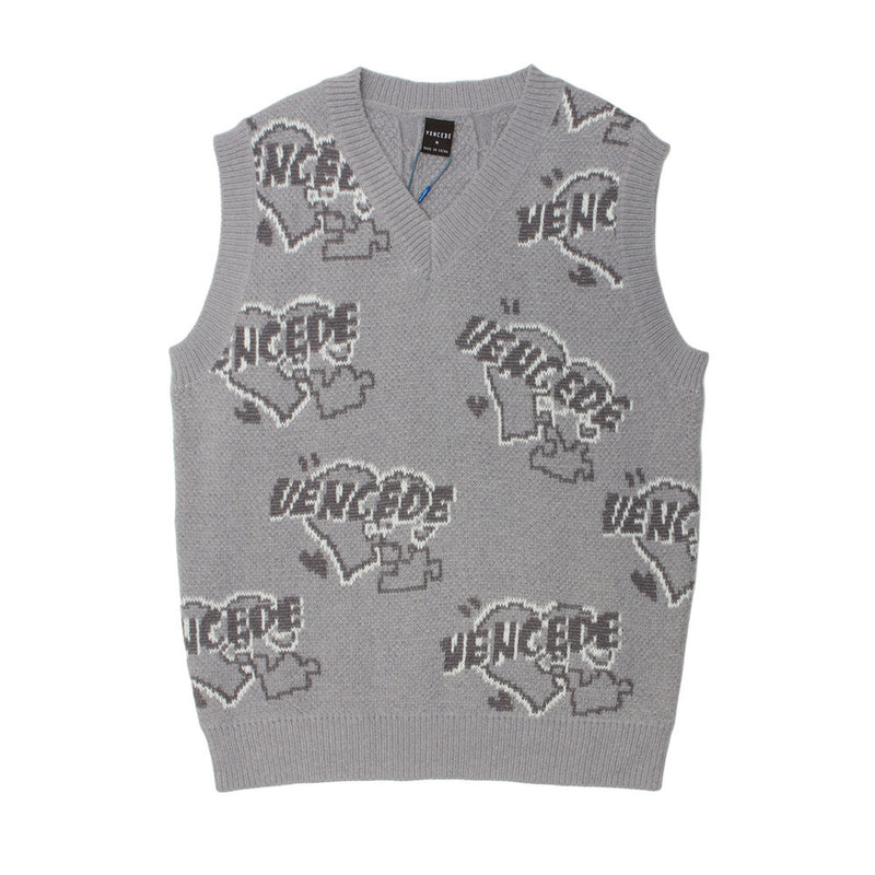 Men Sweater Vest Heart Letter Jacquard V-neck Sweater Waistcoat Men Idle Style Loose Sleeveless Sweater Vest