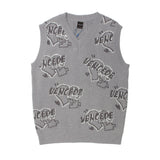 Men Sweater Vest Heart Letter Jacquard V-neck Sweater Waistcoat Men Idle Style Loose Sleeveless Sweater Vest
