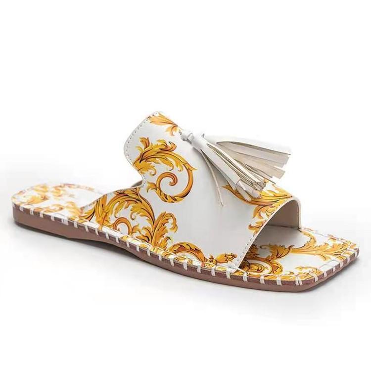 Women Open Toe Sandals Flats Spring and Summer Tassel Women's Sandals Flat Heel Fashion Open Toe Slippers