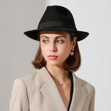 Top Hat Black Woolen Felt Cap Autumn and Winter Men's and Women's British Style Top Hat Fedora Hat