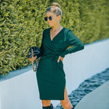 Women Fall Outfits Autumn and Winter Slimming Long Sleeve Red Dress Short Skirt