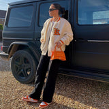 Brown Cropped Varsity Jacket  DA 5347b embroidered contrast stitching lamb velvet jacket