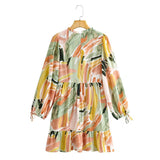 Women Fall Fall Outfits Autumn Ink Print Long Sleeve Dress Elastic Backless Skirt